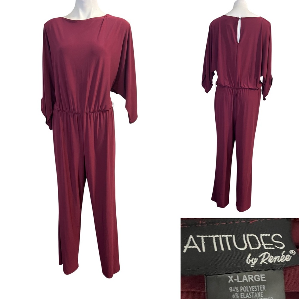Attitudes by Renee Jumpsuit‎ XL maroon dolman sleeve office casual